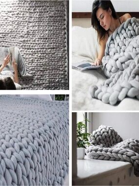 Chunky Knit Gray Throw Blanket - Cozy Home Bedding